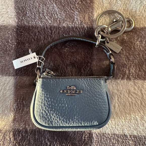Coach Mini Nolita Bag Charm NEW Keychain Keyfob Silver Light Mist Zip Li… - Picture 4 of 9